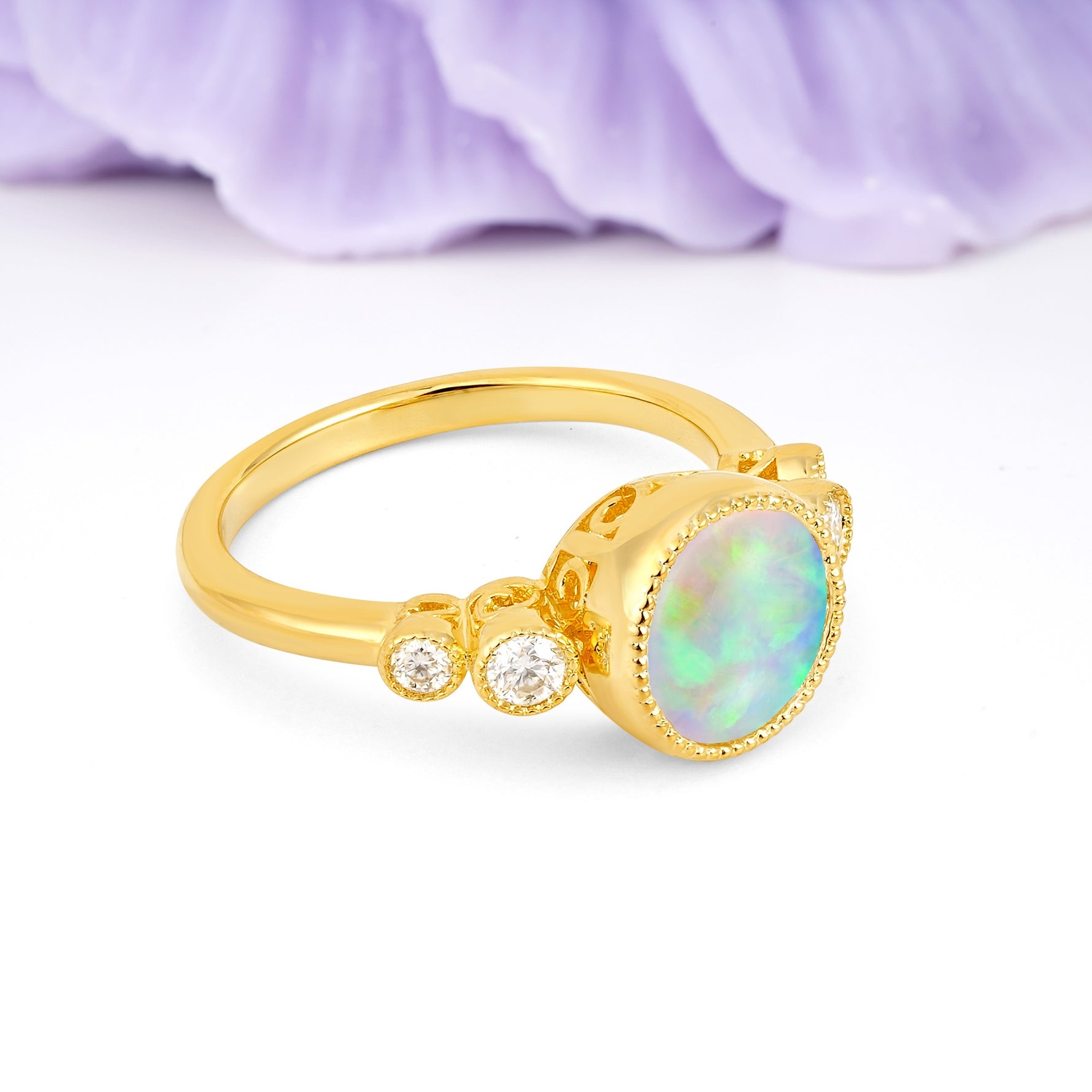 Classic Luxury Inset Round Cut Fire Opal Engagement Ring - Additional view
