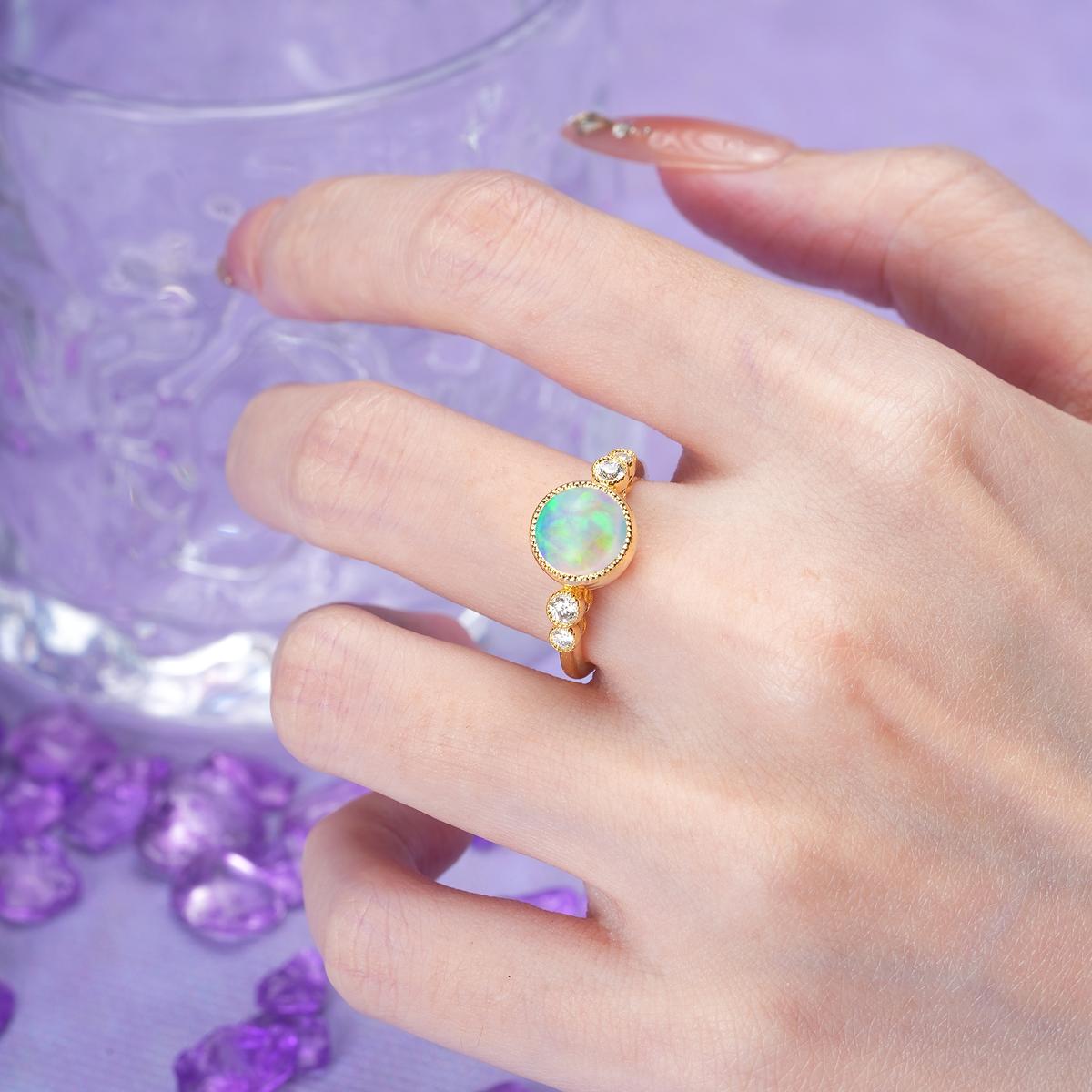 Classic Luxury Inset Round Cut Fire Opal Engagement Ring