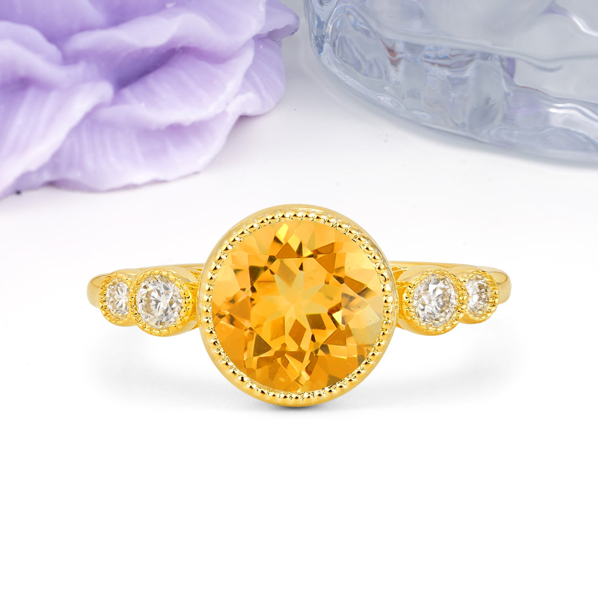Classic Luxury Inset Round Cut Citrine Engagement Ring - Additional view