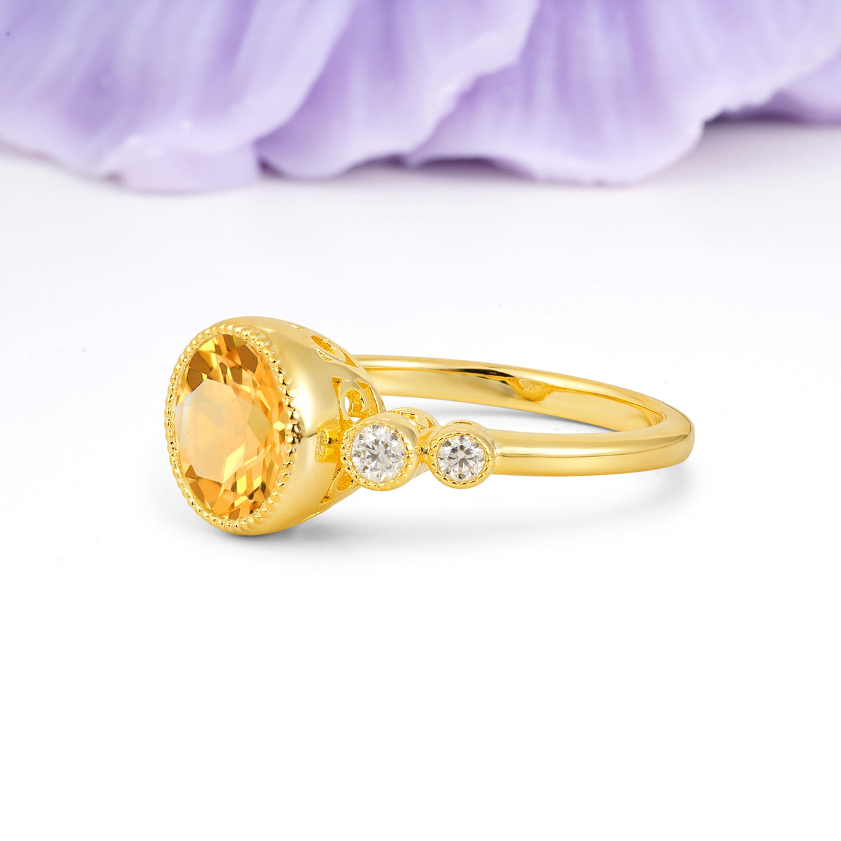Classic Luxury Inset Round Cut Citrine Engagement Ring - Additional view