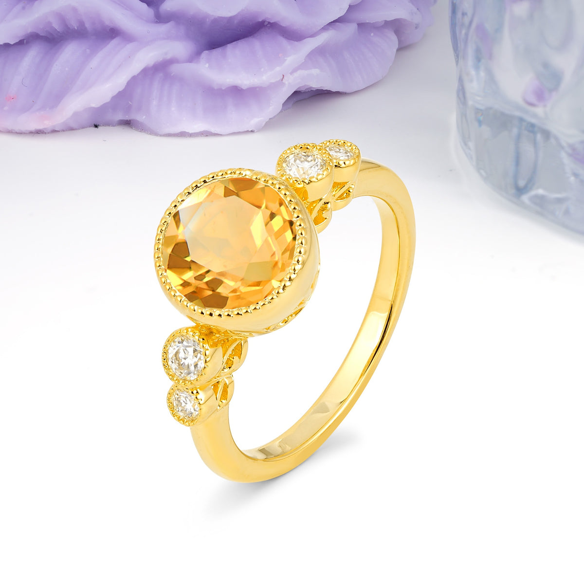 Classic Luxury Inset Round Cut Citrine Engagement Ring - Additional view