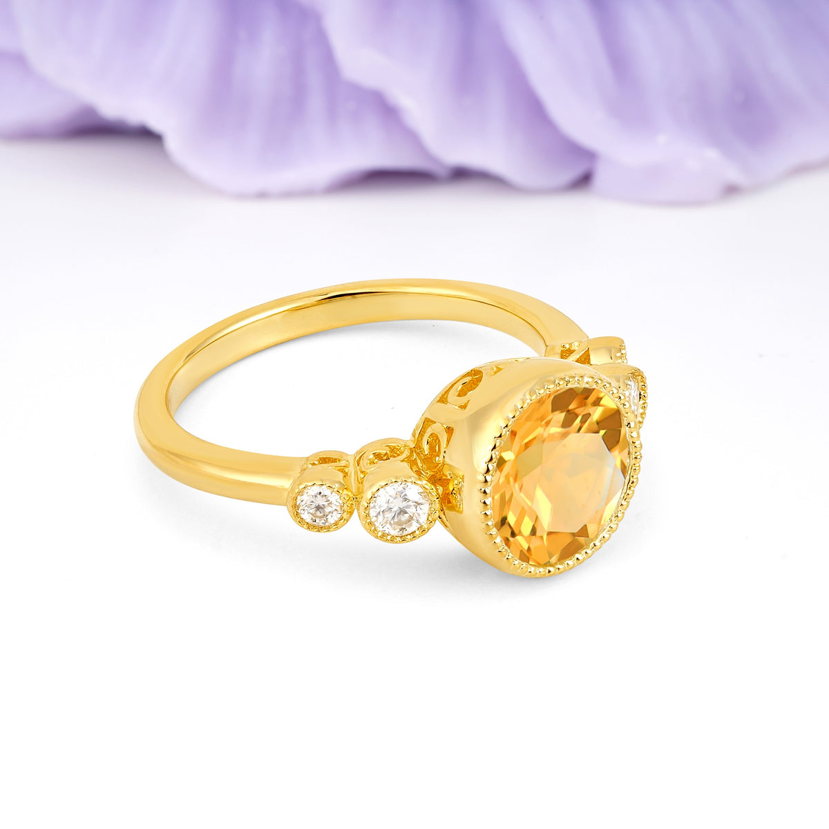 Classic Luxury Inset Round Cut Citrine Engagement Ring - Additional view