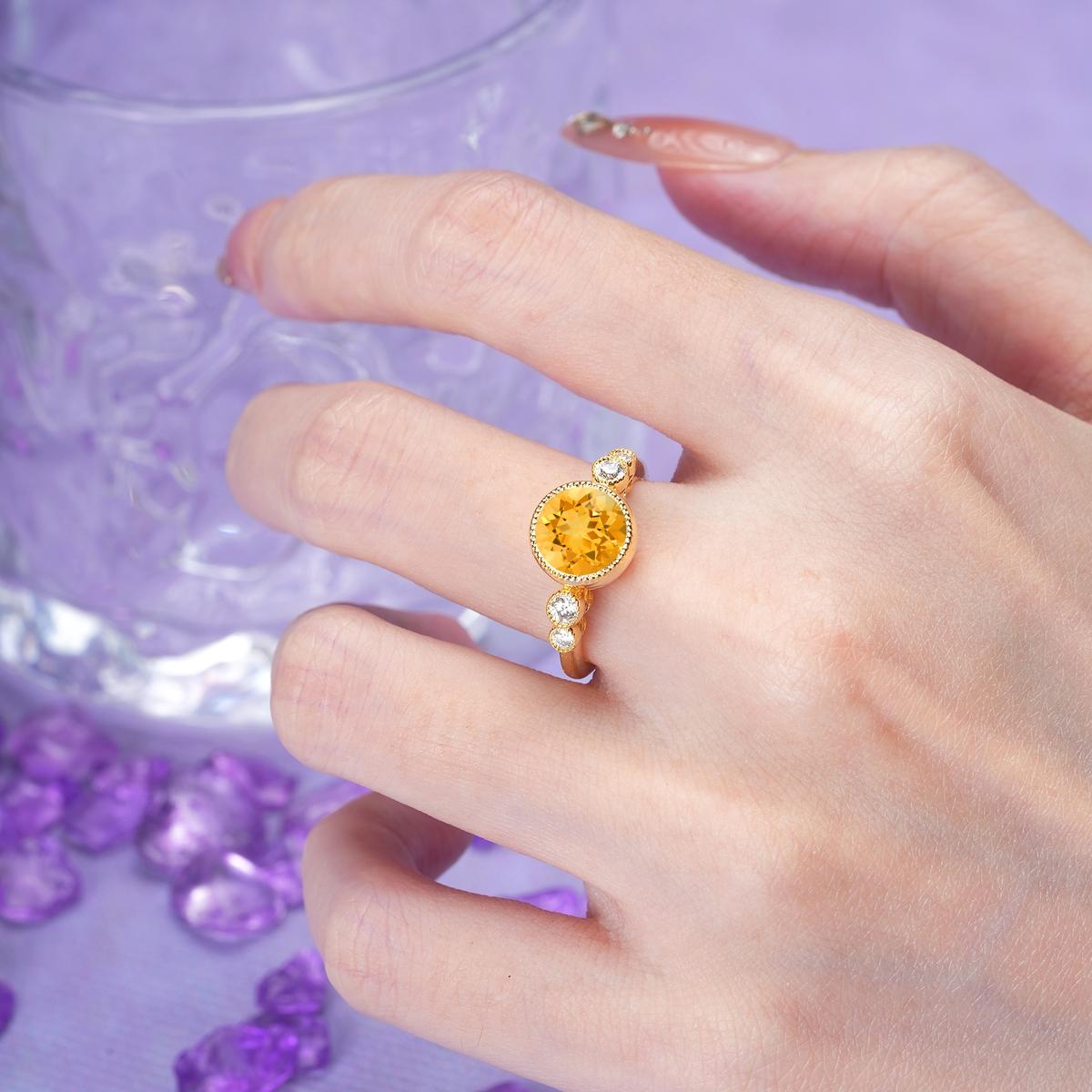 Classic Luxury Inset Round Cut Citrine Engagement Ring