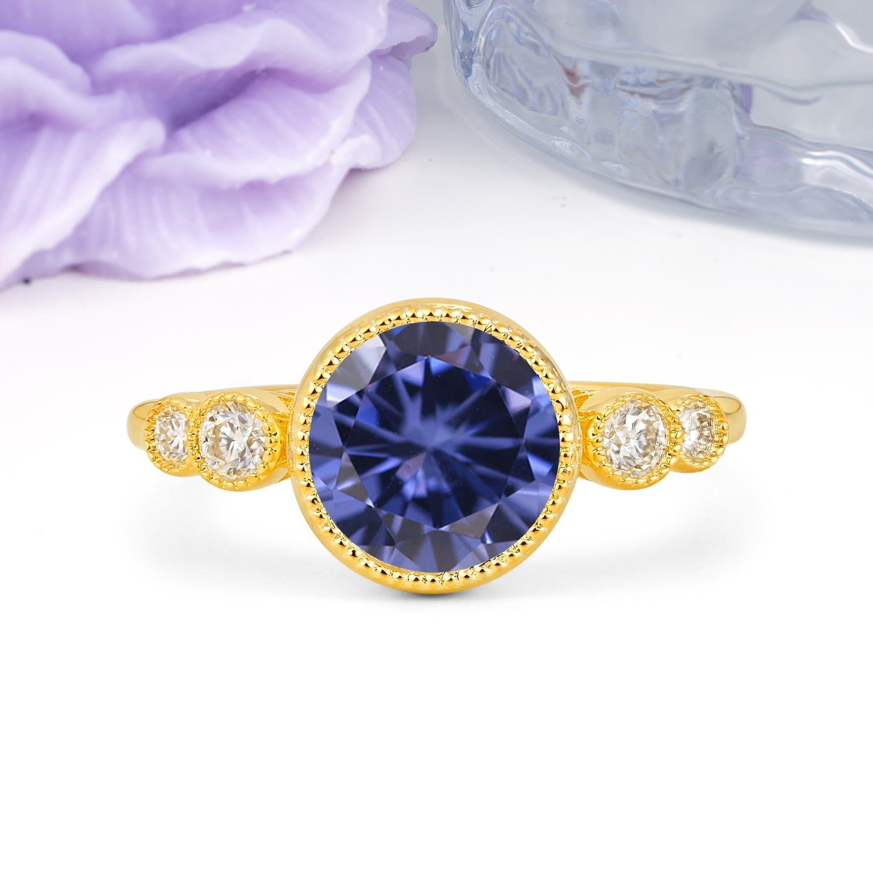 Classic Luxury Inset Round Cut Tanzanite Engagement Ring - Additional view