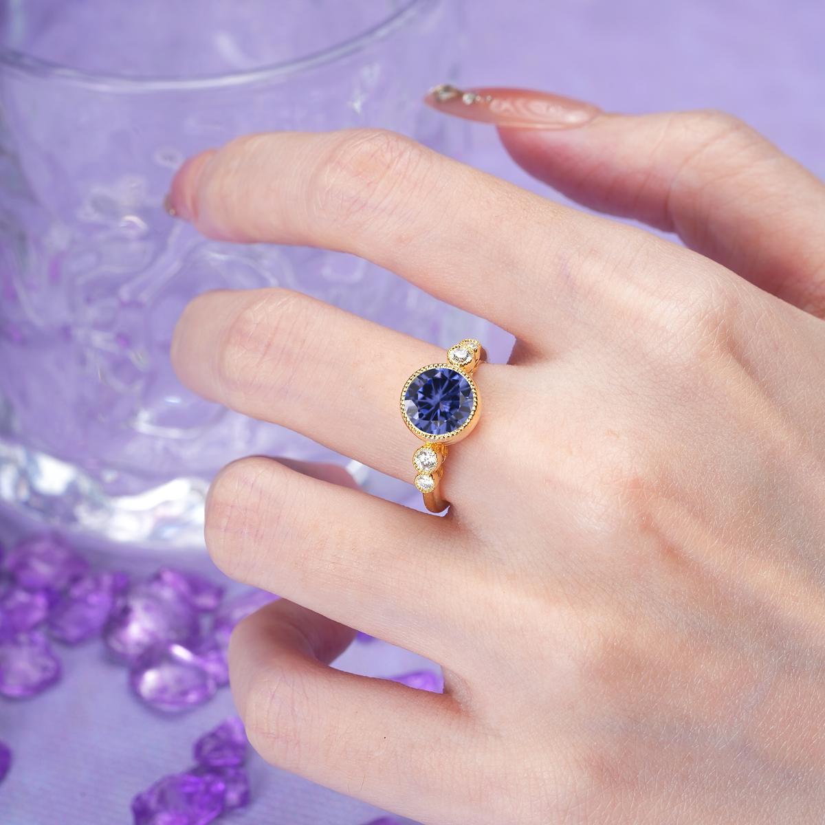 Classic Luxury Inset Round Cut Tanzanite Engagement Ring