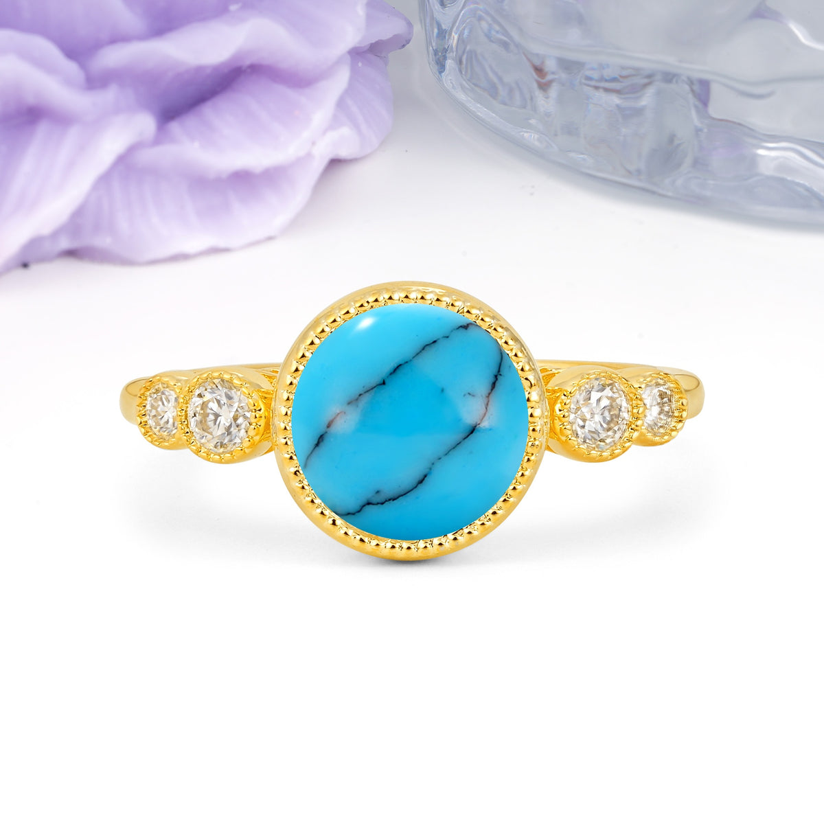 Classic Luxury Inset Round Cut Turquoise Engagement Ring - Additional view