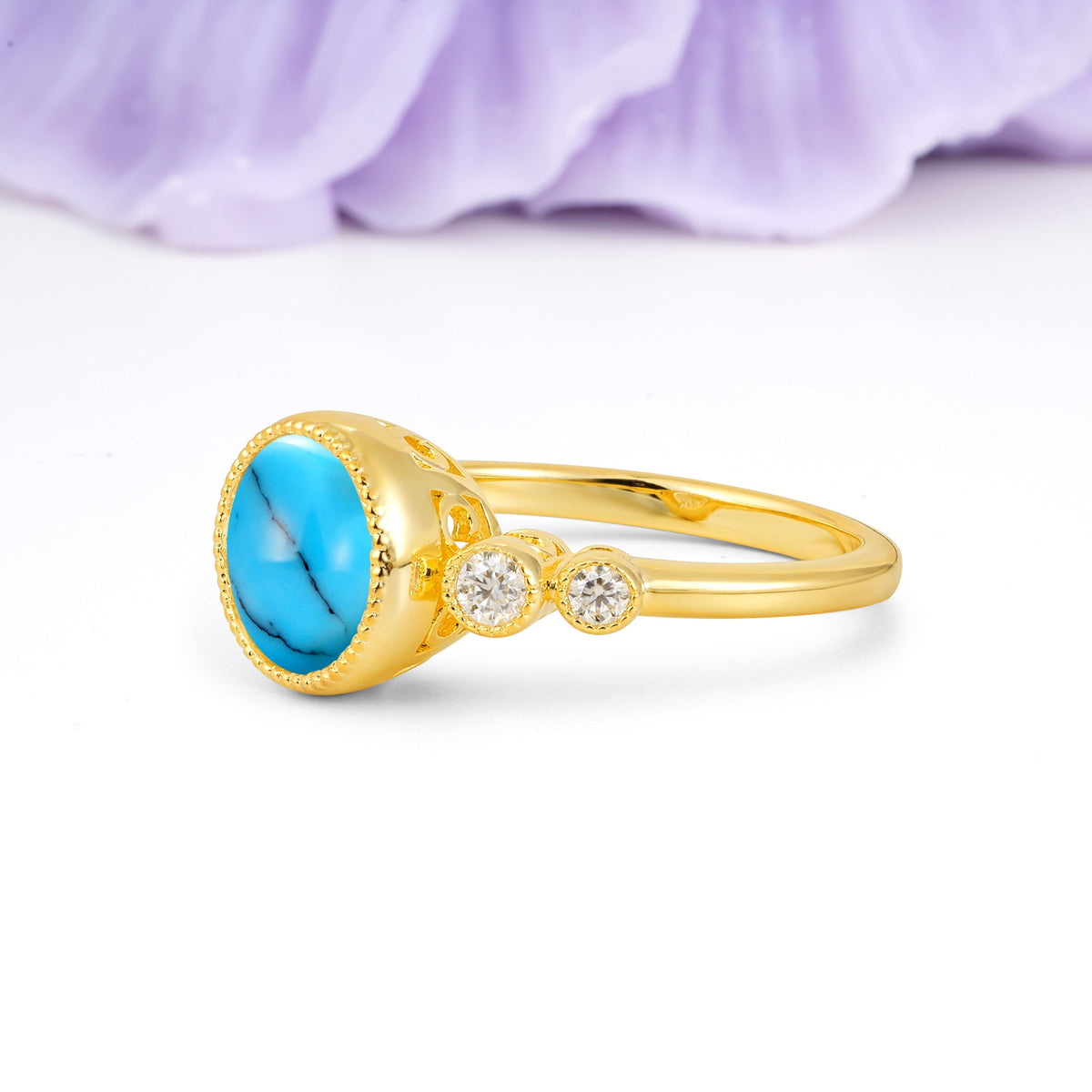 Classic Luxury Inset Round Cut Turquoise Engagement Ring - Additional view