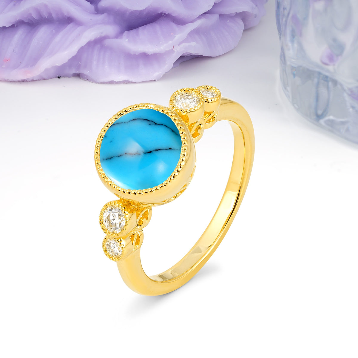 Classic Luxury Inset Round Cut Turquoise Engagement Ring - Additional view