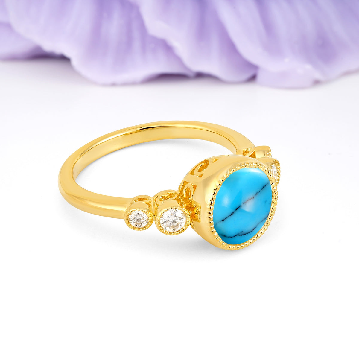 Classic Luxury Inset Round Cut Turquoise Engagement Ring - Additional view