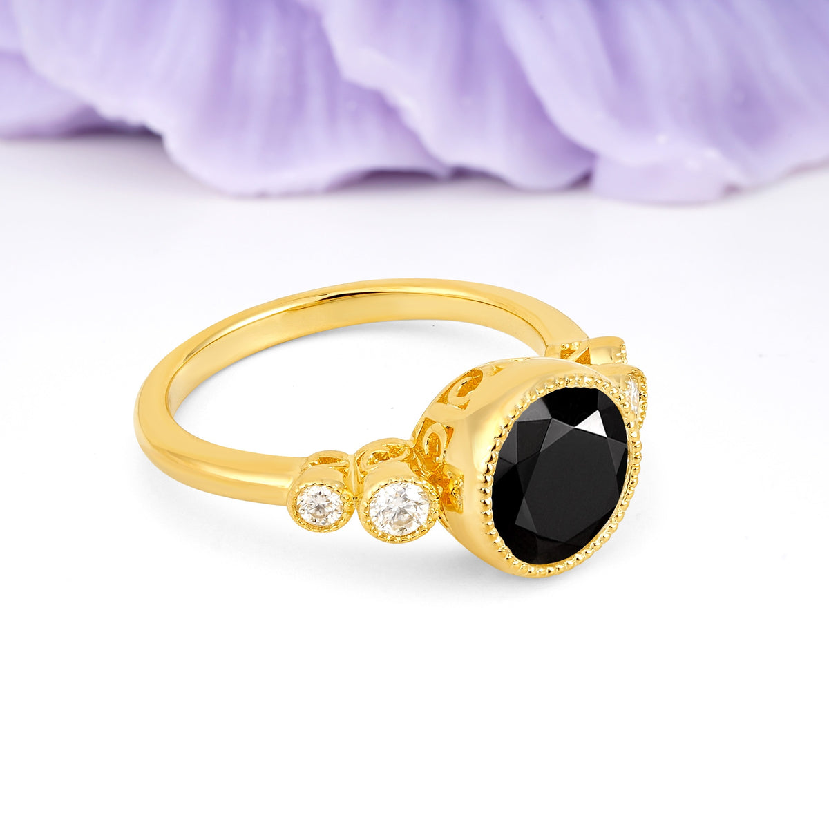 Classic Luxury Inset Round Cut Black Onyx Engagement Ring - Additional view