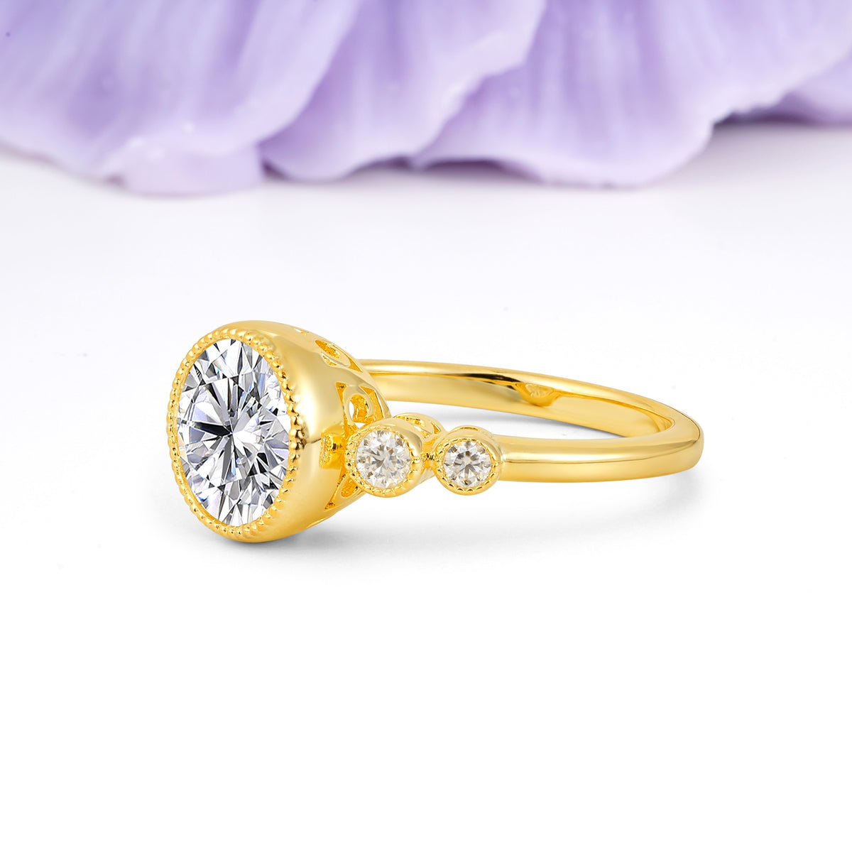 Classic Luxury Inset Round Cut Lab Diamond Engagement Ring - Additional view