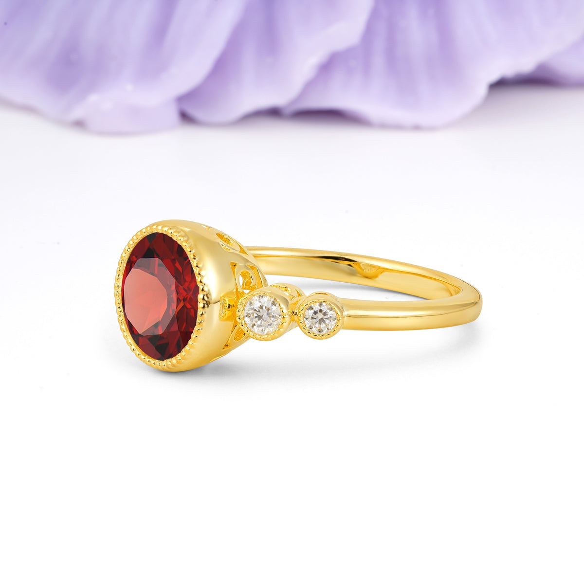 Classic Luxury Inset Round Cut Garnet Engagement Ring - Additional view