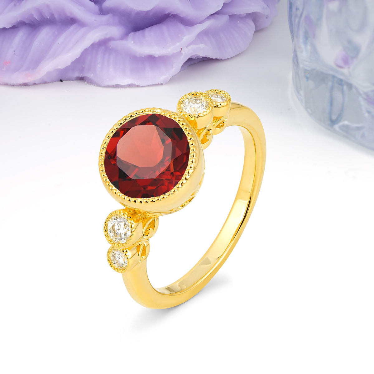 Classic Luxury Inset Round Cut Garnet Engagement Ring - Additional view