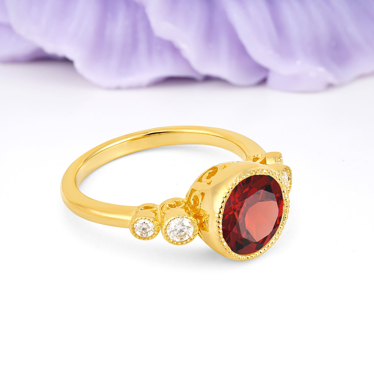Classic Luxury Inset Round Cut Garnet Engagement Ring - Additional view