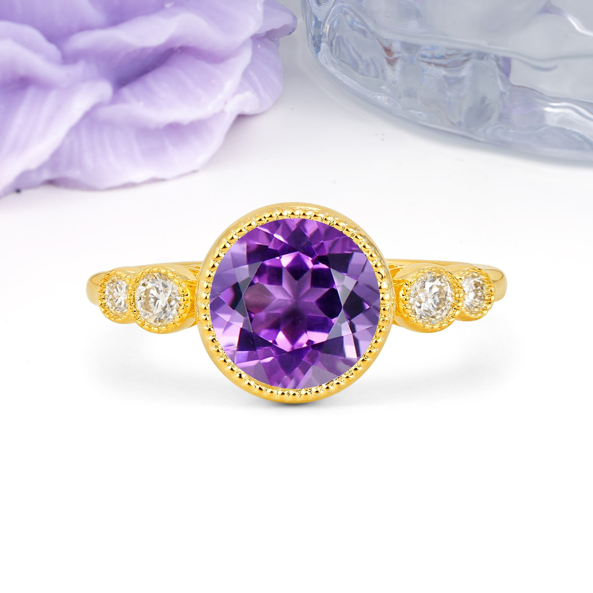 Classic Luxury Inset Round Cut Amethyst Engagement Ring - Additional view