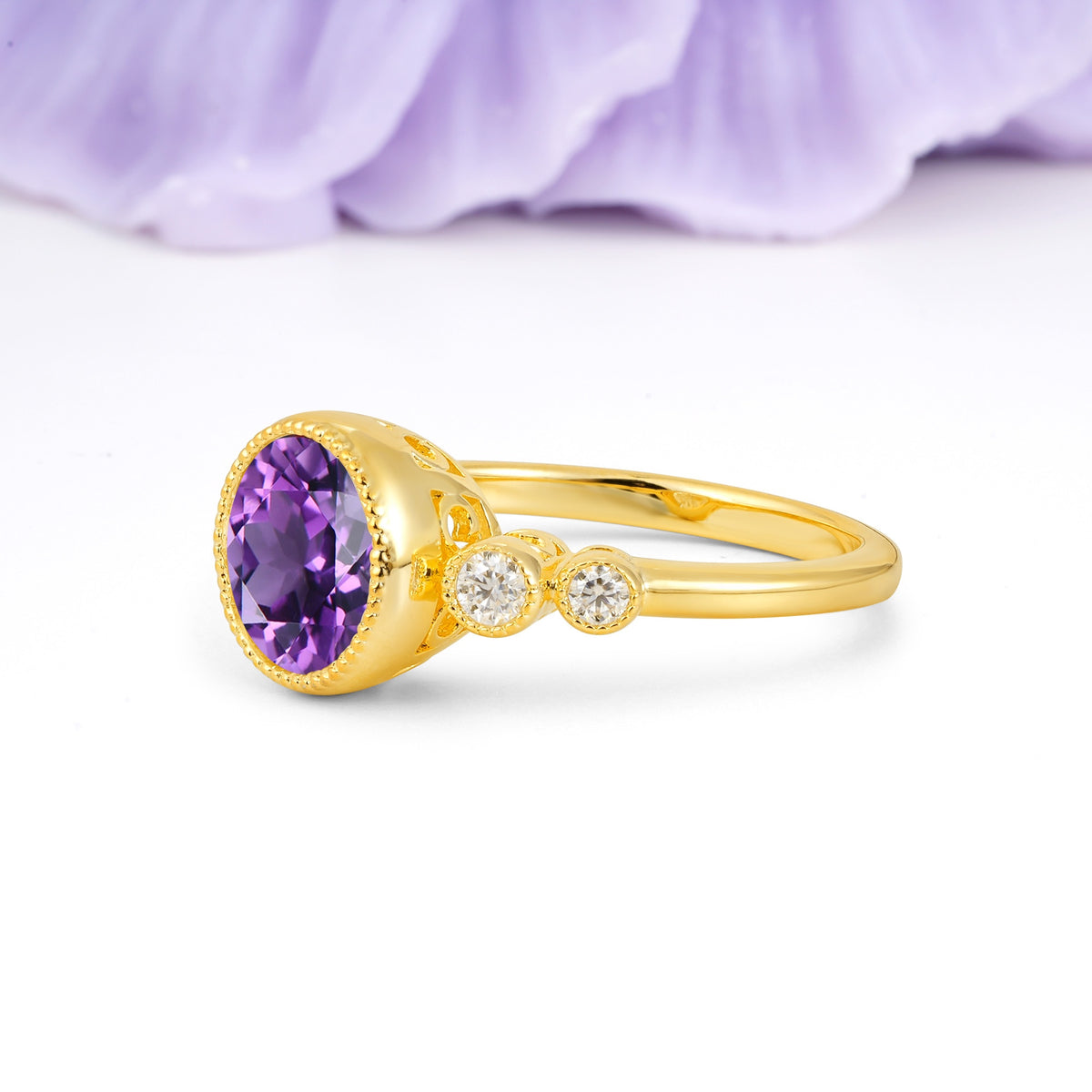 Classic Luxury Inset Round Cut Amethyst Engagement Ring - Additional view