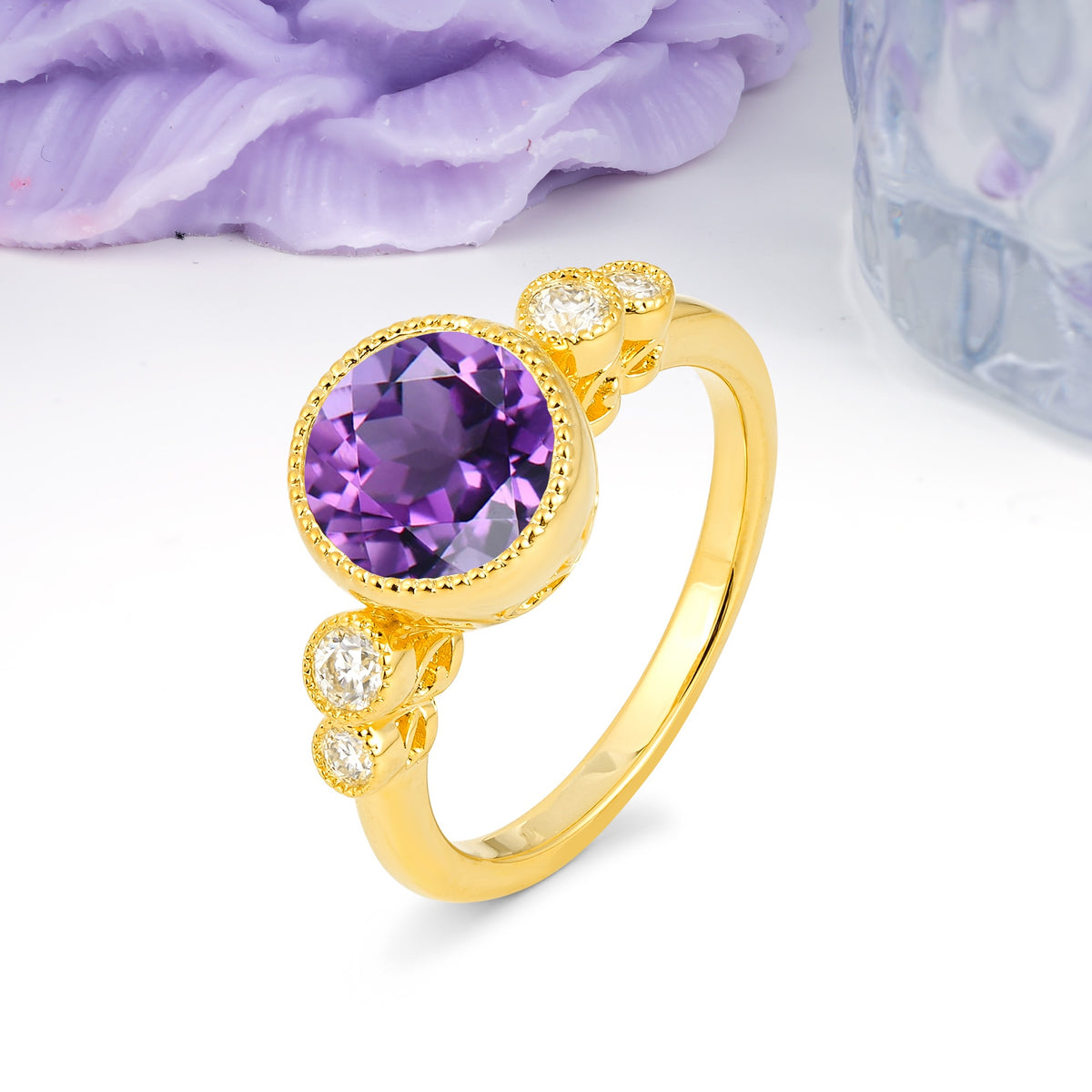Classic Luxury Inset Round Cut Amethyst Engagement Ring - Additional view