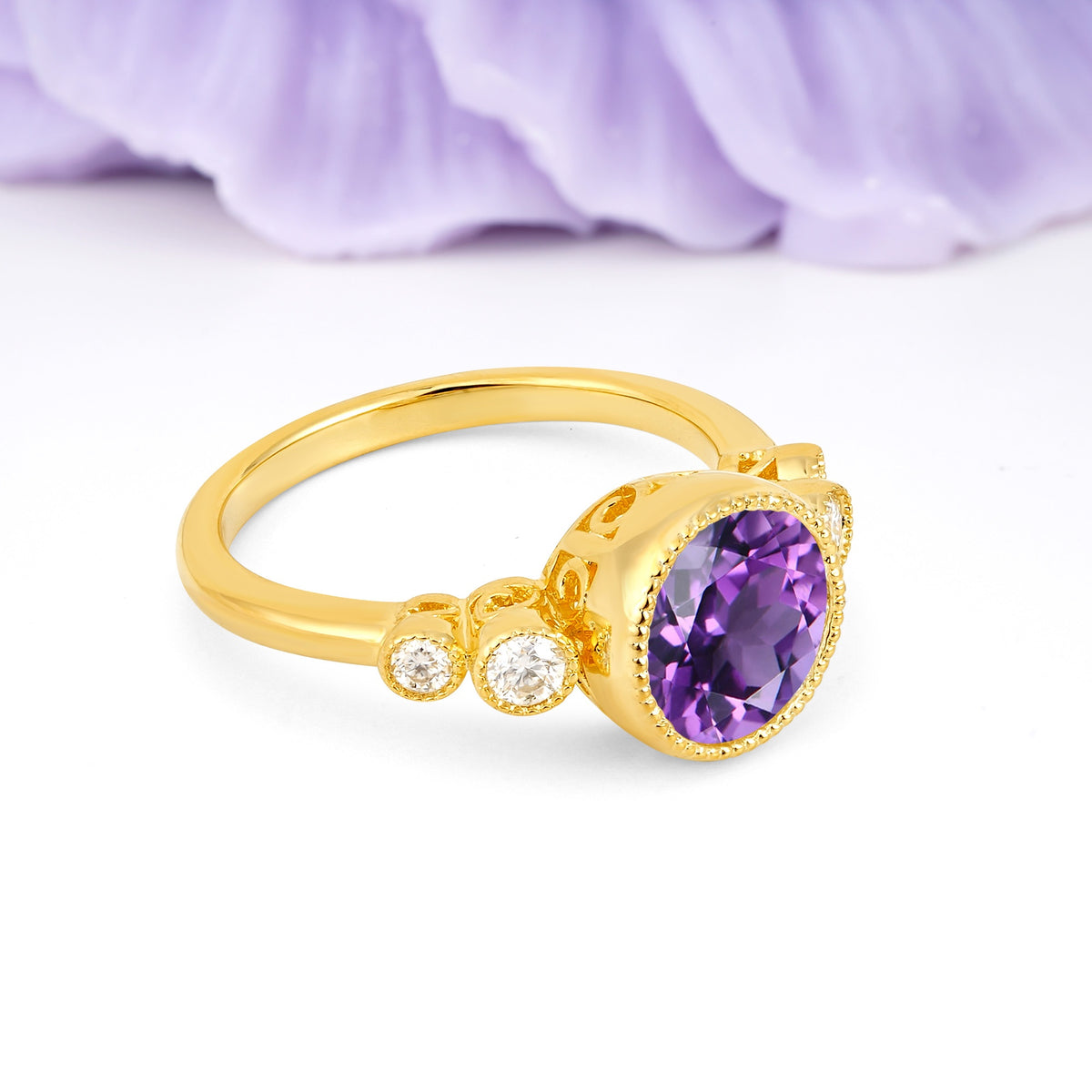 Classic Luxury Inset Round Cut Amethyst Engagement Ring - Additional view