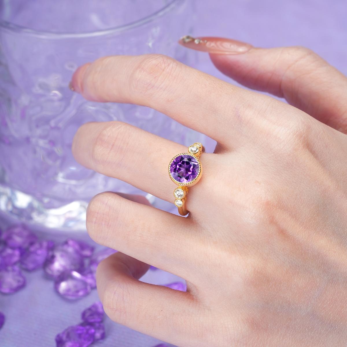 Classic Luxury Inset Round Cut Amethyst Engagement Ring