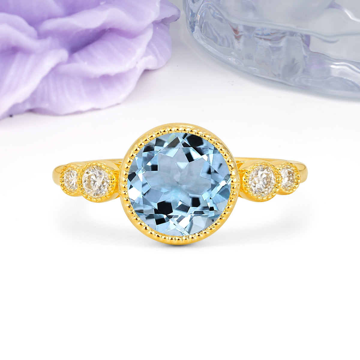 Classic Luxury Inset Round Cut Aquamarine Engagement Ring - Additional view