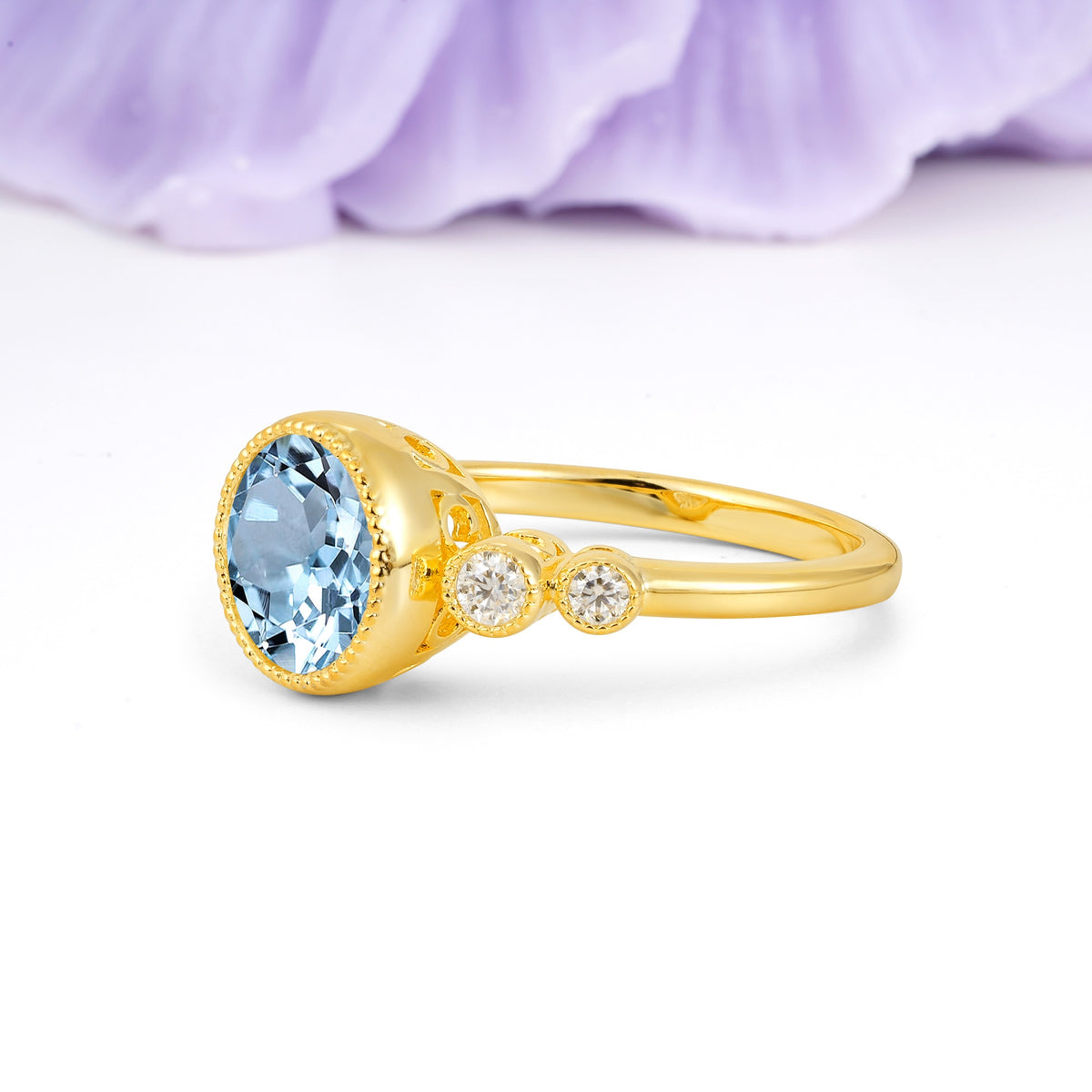 Classic Luxury Inset Round Cut Aquamarine Engagement Ring - Additional view