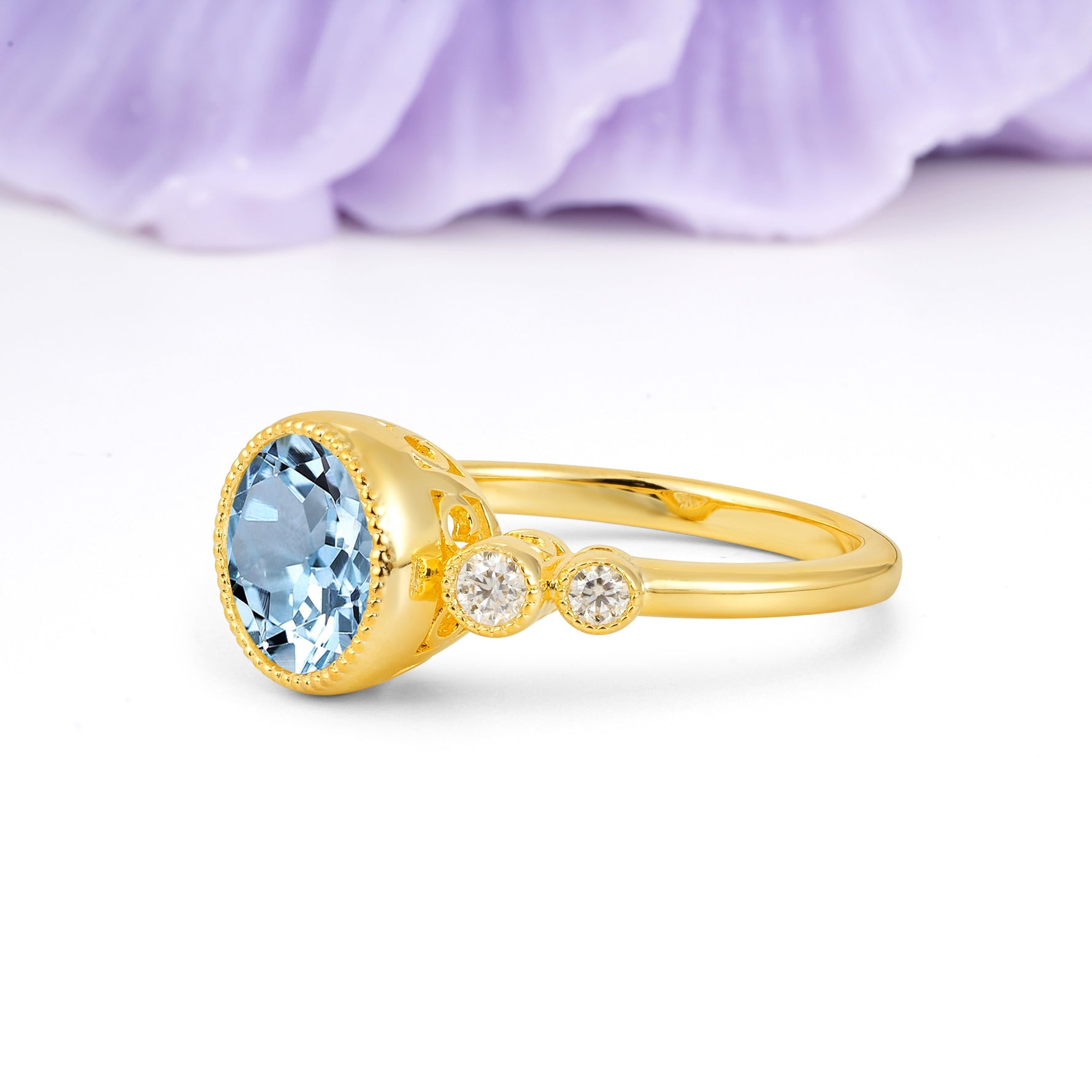 Classic Luxury Inset Round Cut Aquamarine Engagement Ring - Additional view