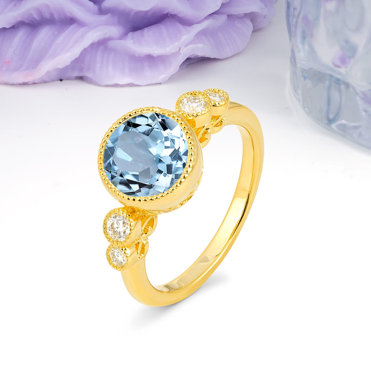 Classic Luxury Inset Round Cut Aquamarine Engagement Ring - Additional view