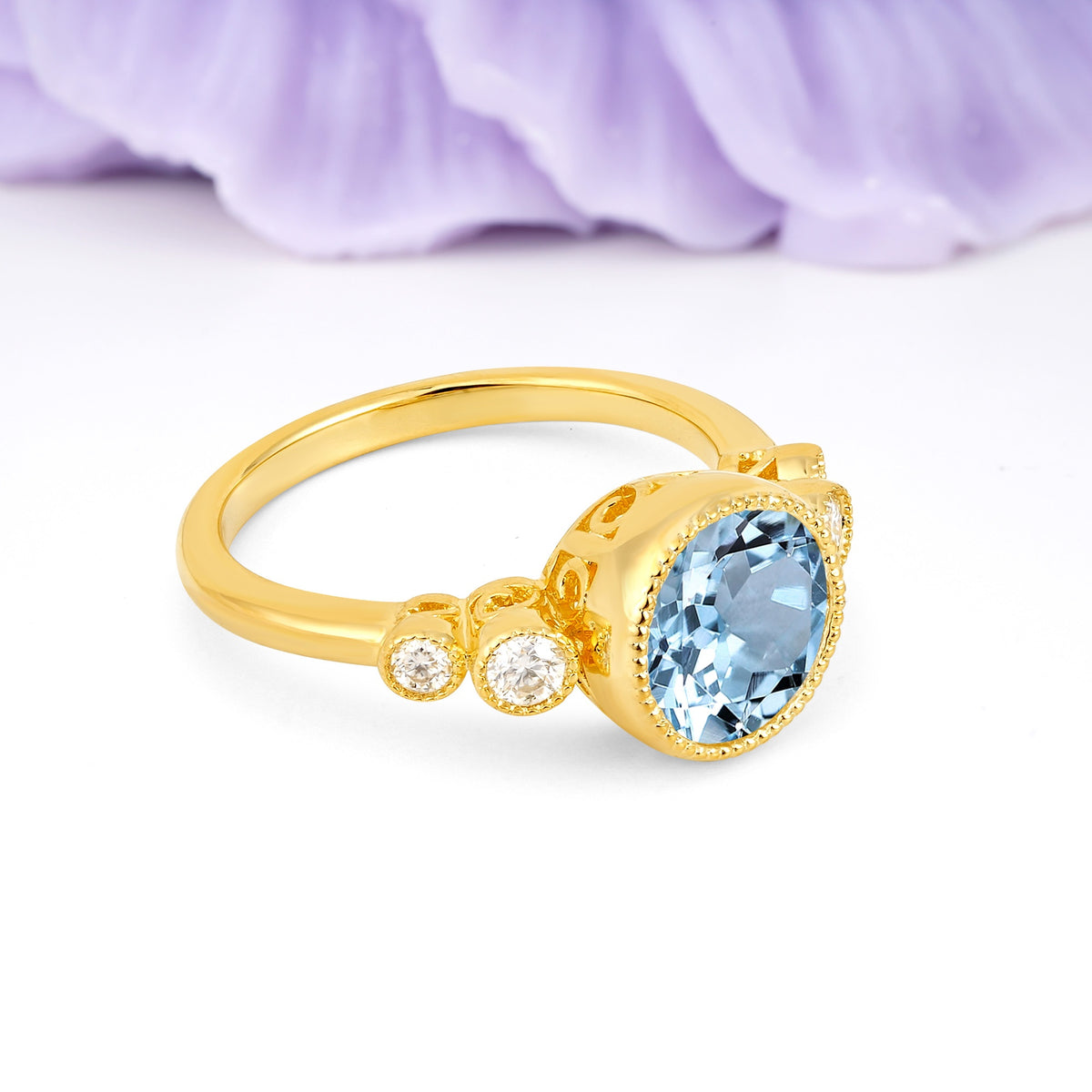 Classic Luxury Inset Round Cut Aquamarine Engagement Ring - Additional view
