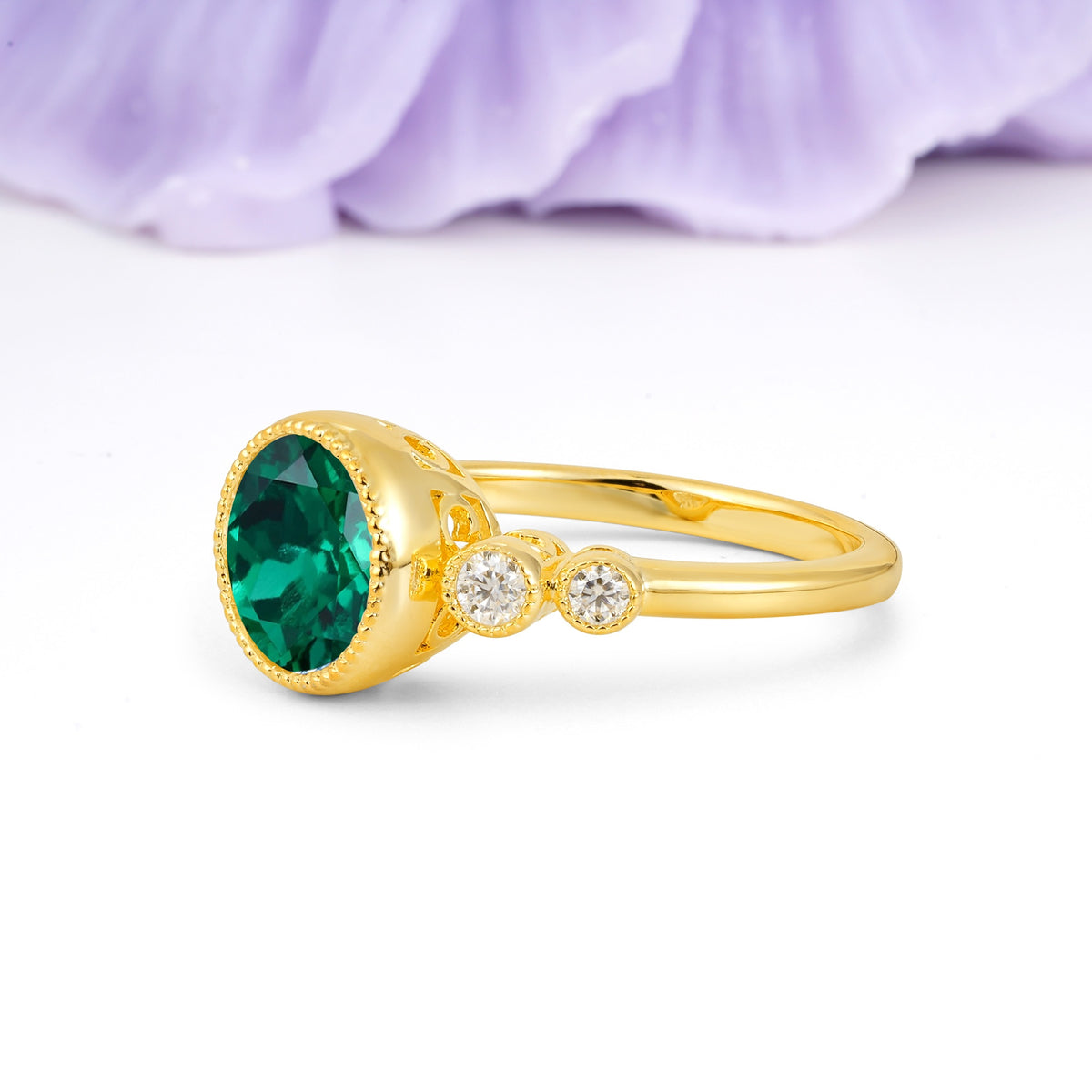 Classic Luxury Inset Round Cut Emerald Engagement Ring - Additional view