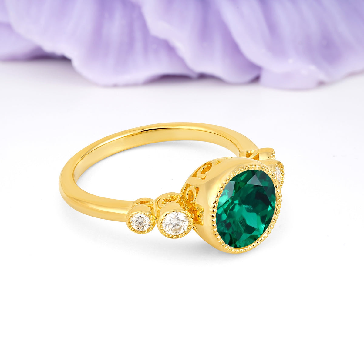 Classic Luxury Inset Round Cut Emerald Engagement Ring - Additional view