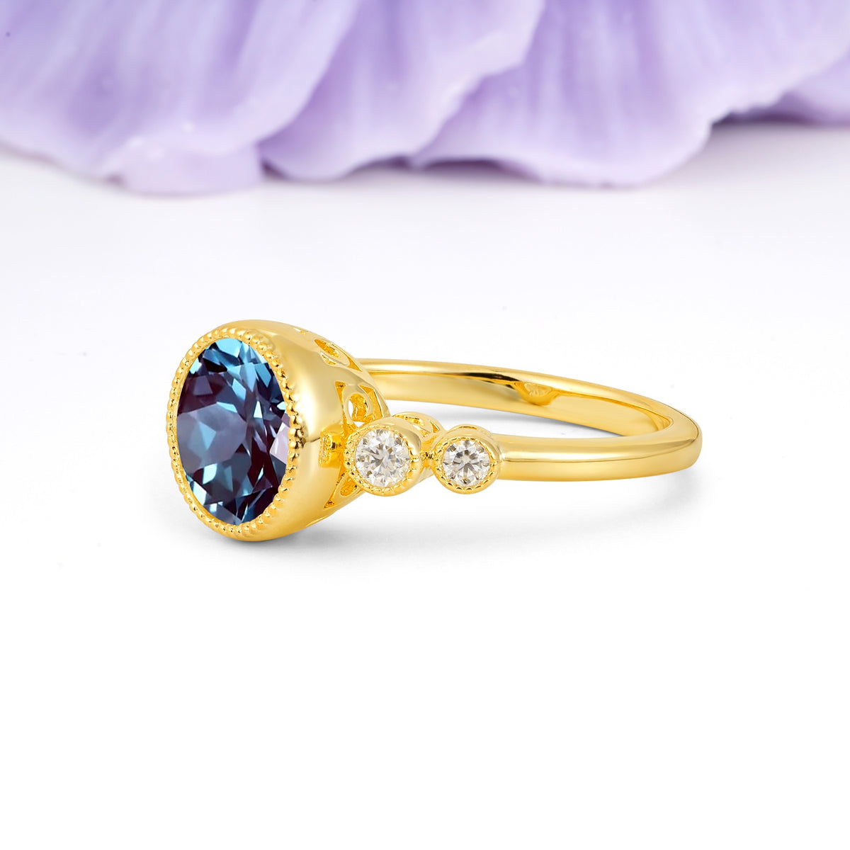 Classic Luxury Inset Round Cut Alexandrite Engagement Ring - Additional view