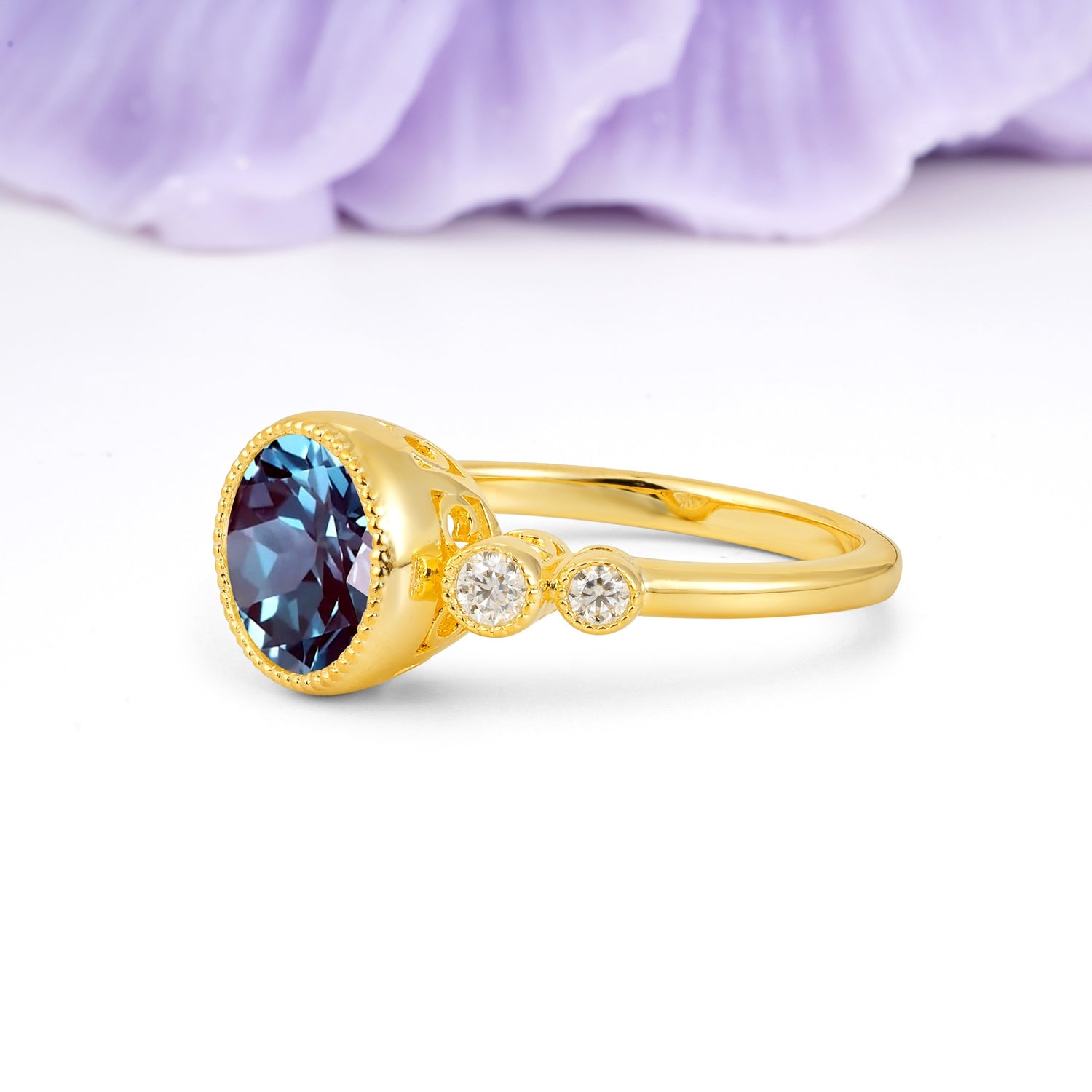 Classic Luxury Inset Round Cut Alexandrite Engagement Ring - Additional view