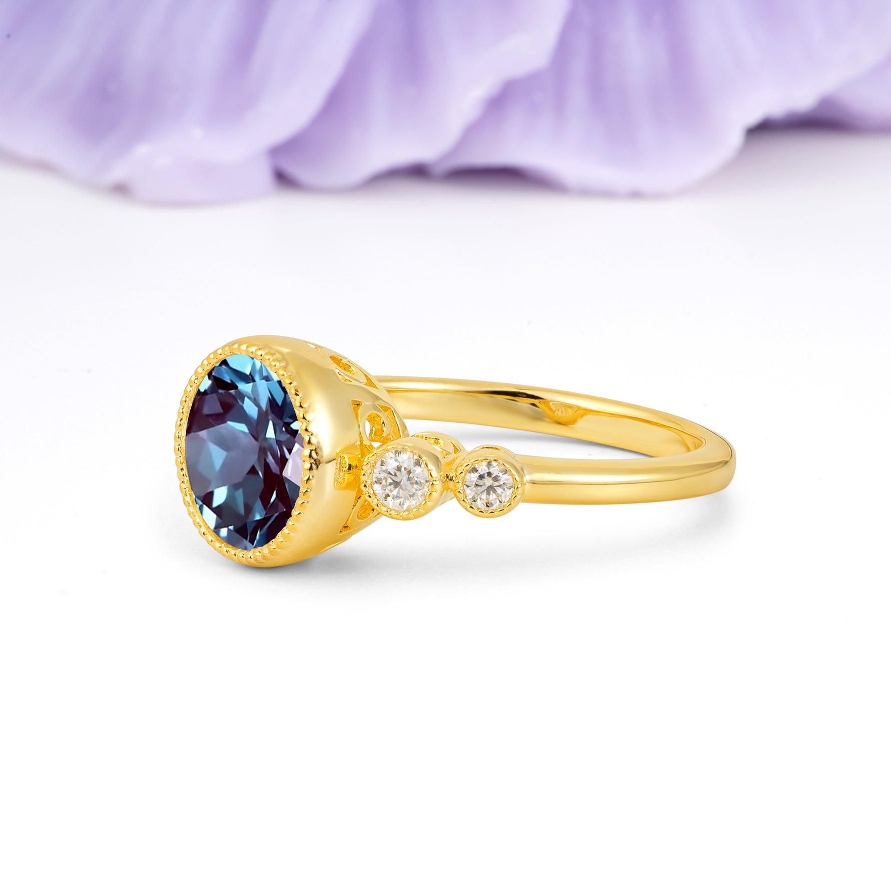 Classic Luxury Inset Round Cut Alexandrite Engagement Ring - Additional view