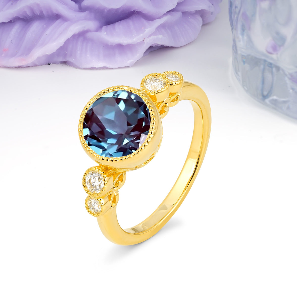 Classic Luxury Inset Round Cut Alexandrite Engagement Ring - Additional view