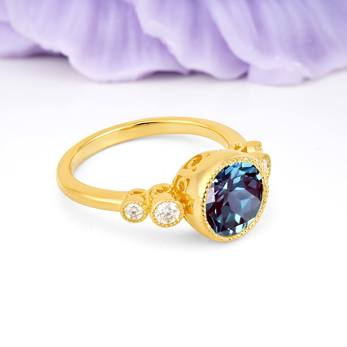 Classic Luxury Inset Round Cut Alexandrite Engagement Ring - Additional view