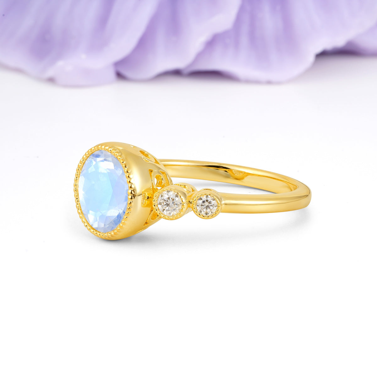 Classic Luxury Inset Round Cut Moonstone Engagement Ring - Additional view