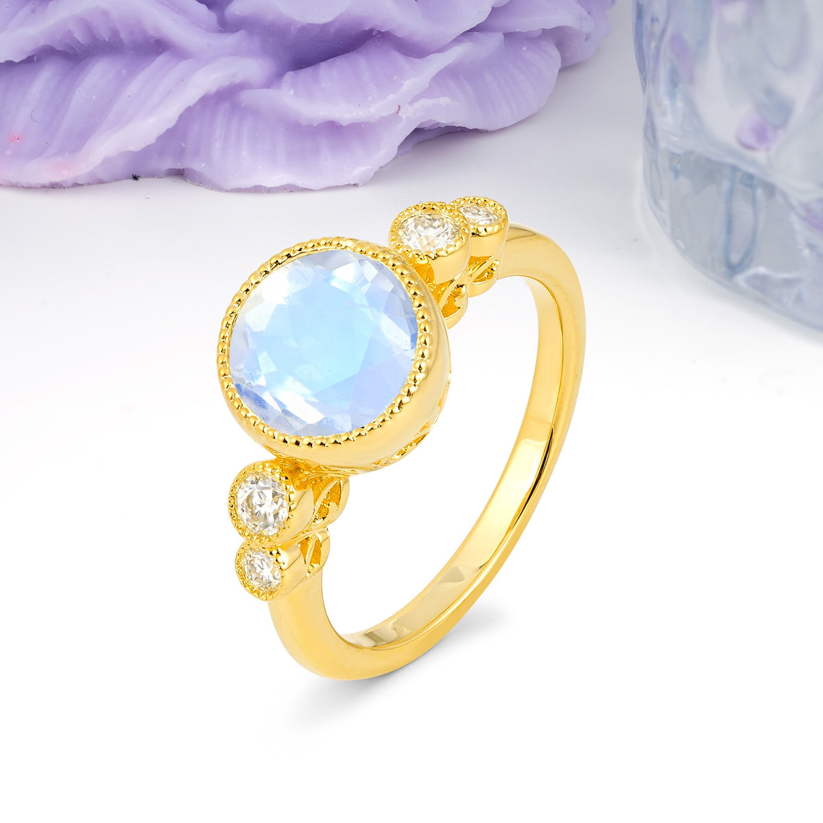 Classic Luxury Inset Round Cut Moonstone Engagement Ring - Additional view