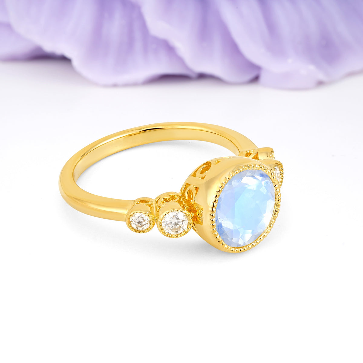 Classic Luxury Inset Round Cut Moonstone Engagement Ring - Additional view