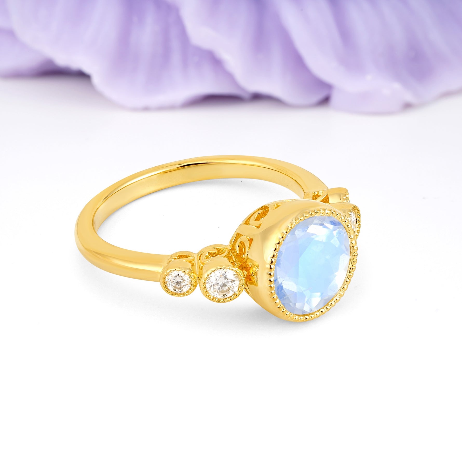Classic Luxury Inset Round Cut Moonstone Engagement Ring - Additional view
