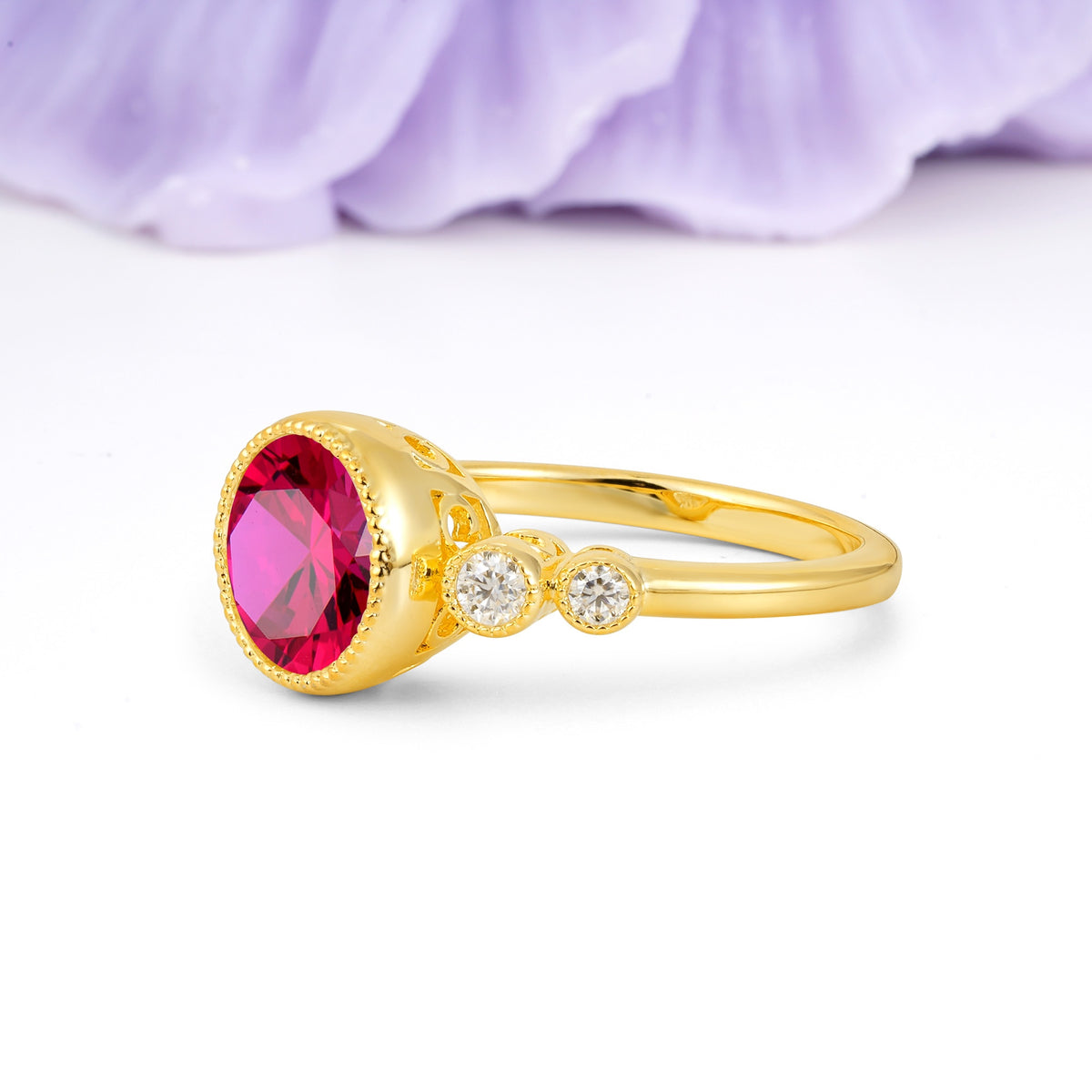 Classic Luxury Inset Round Cut Ruby Engagement Ring - Additional view