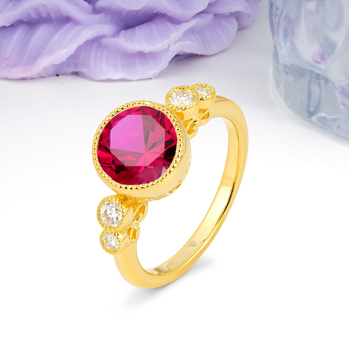 Classic Luxury Inset Round Cut Ruby Engagement Ring - Additional view
