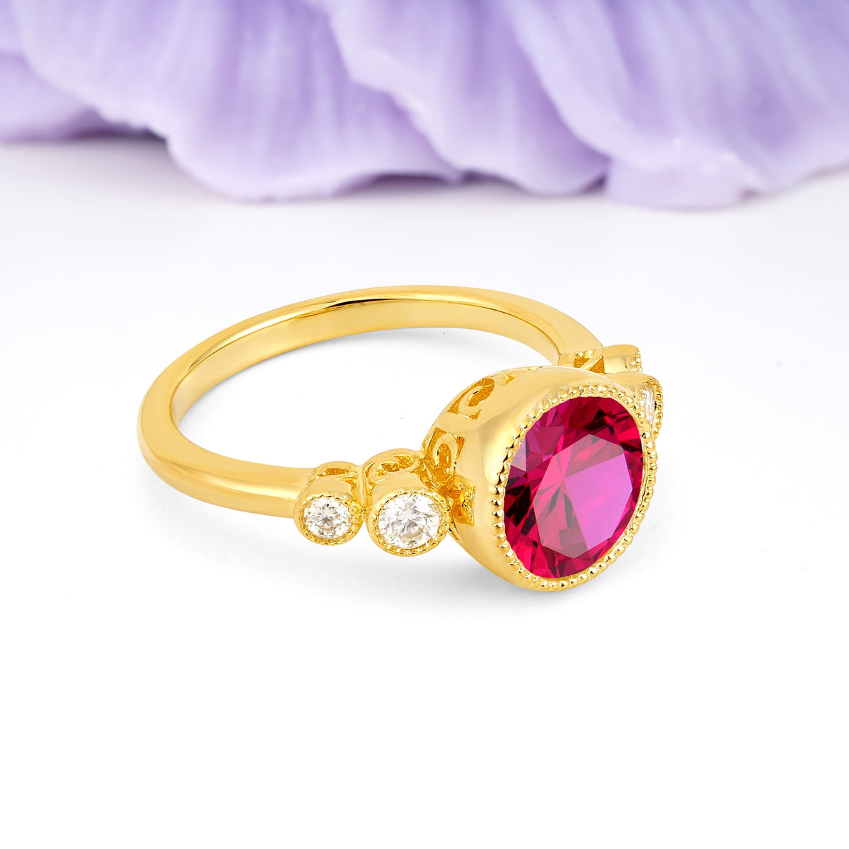 Classic Luxury Inset Round Cut Ruby Engagement Ring - Additional view