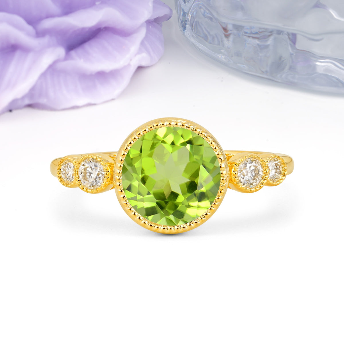 Classic Luxury Inset Round Cut Peridot Engagement Ring - Additional view