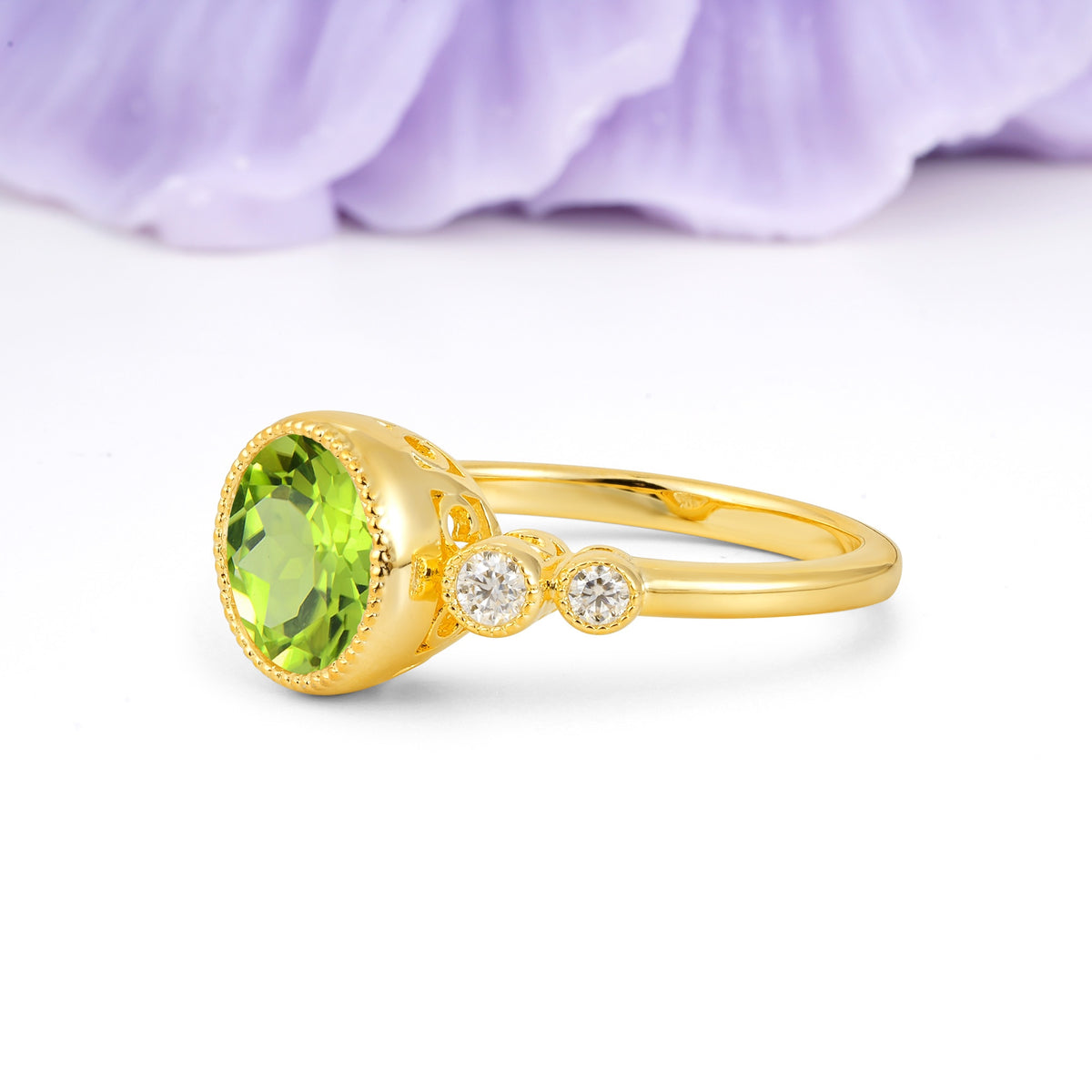 Classic Luxury Inset Round Cut Peridot Engagement Ring - Additional view