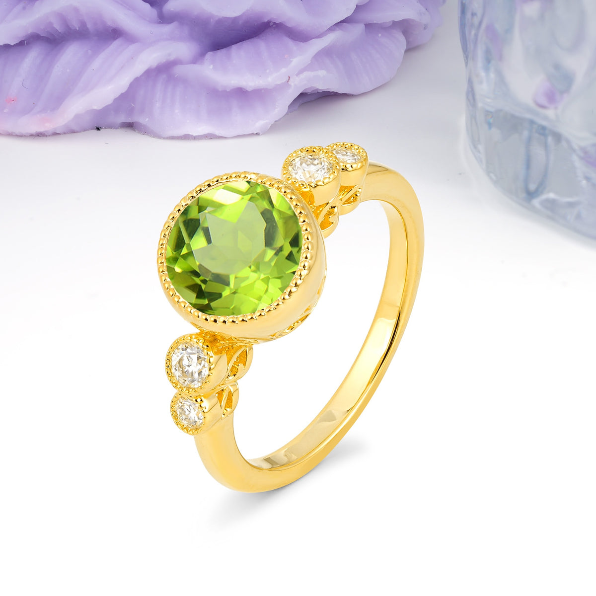 Classic Luxury Inset Round Cut Peridot Engagement Ring - Additional view