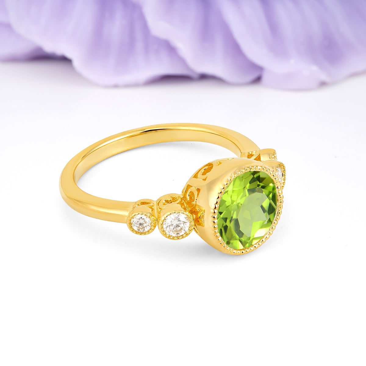 Classic Luxury Inset Round Cut Peridot Engagement Ring - Additional view