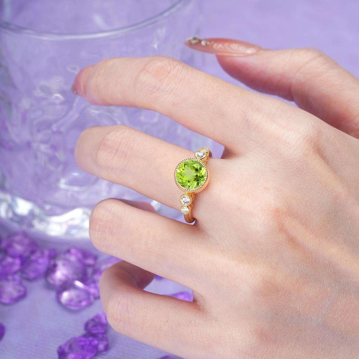 Classic Luxury Inset Round Cut Peridot Engagement Ring