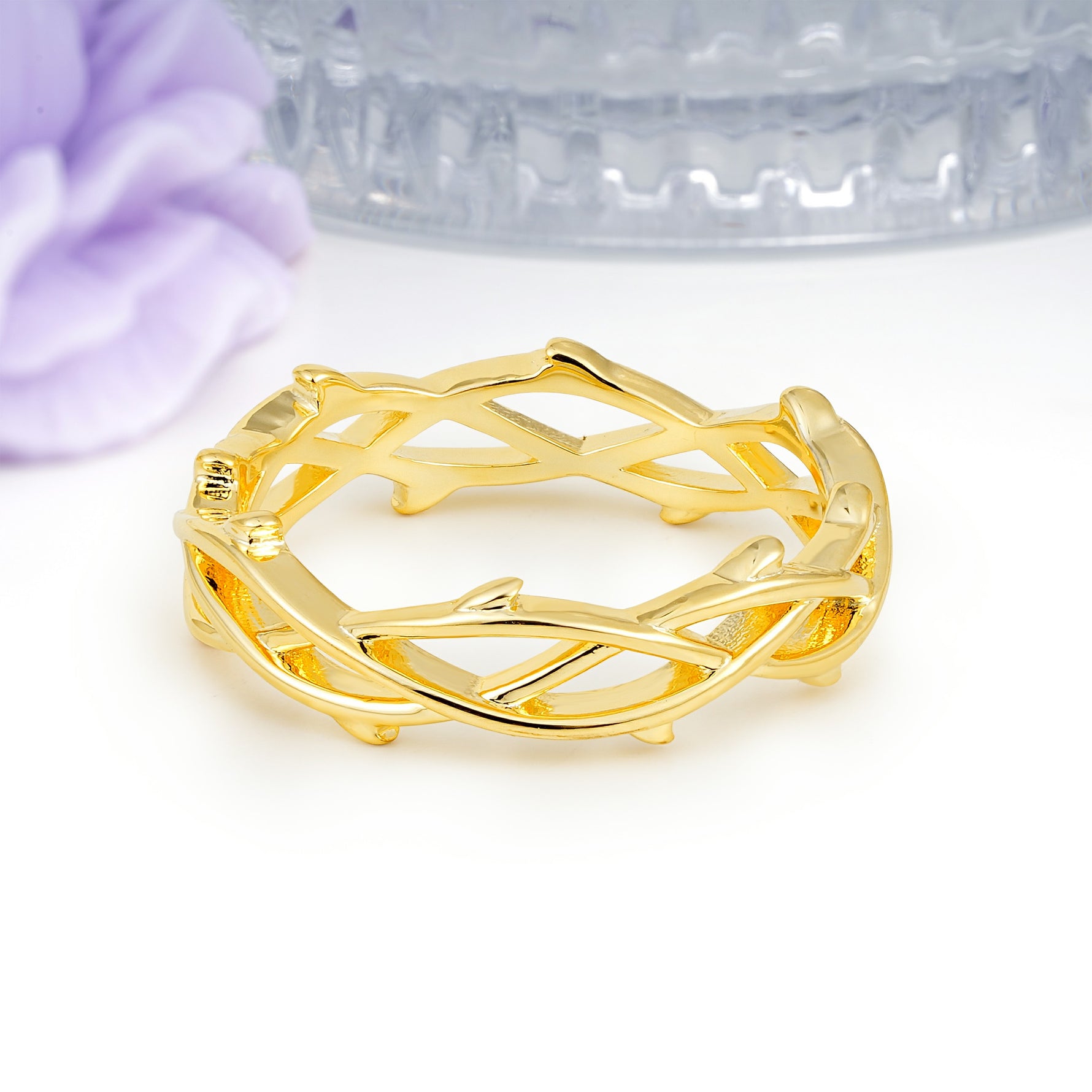Hand?Forged Twisted?Twig Lattice?Cutout Hollow Wedding Ring - Additional view