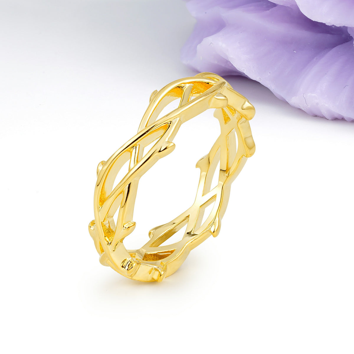 Hand?Forged Twisted?Twig Lattice?Cutout Hollow Wedding Ring - Additional view
