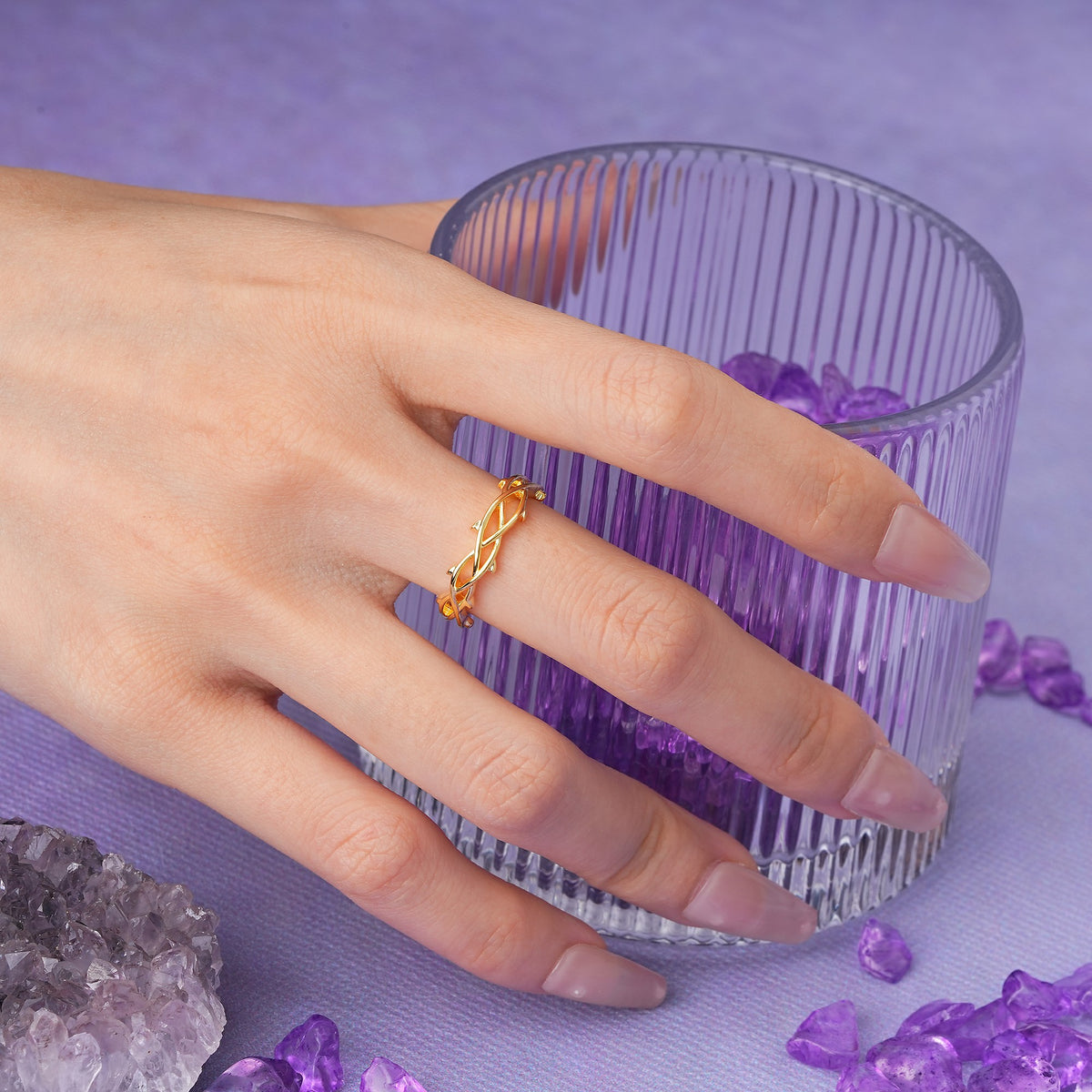 Hand?Forged Twisted?Twig Lattice?Cutout Hollow Wedding Ring - Additional view